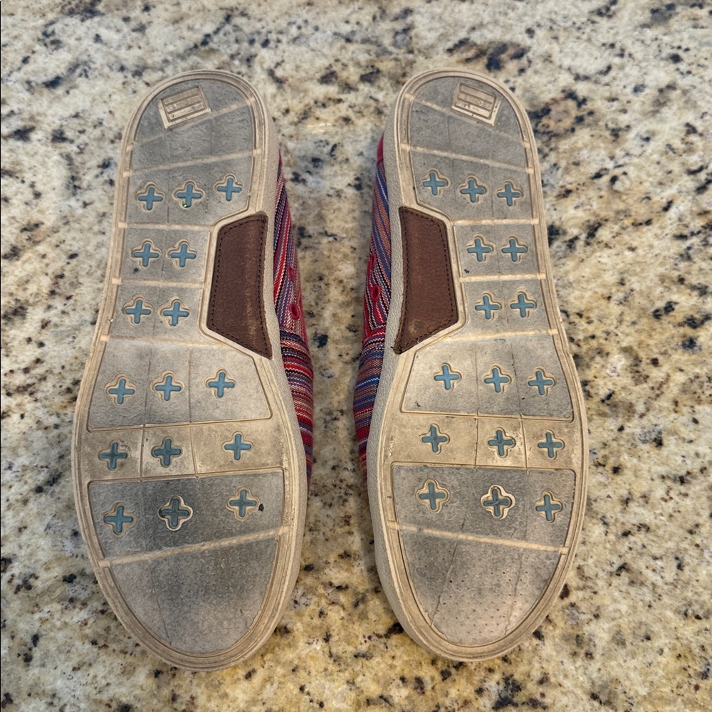 TOMS Classic Slip On Shoes Women 9 Pink Blue Canvas Casual Flats - Picture 5 of 7